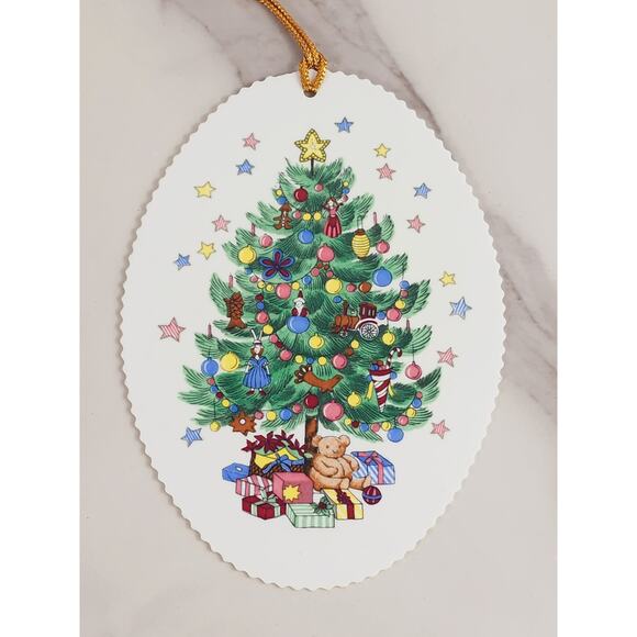 Nikko Ornament Fine China 5" Christmas Scalloped Hanging Tree Japan x2 Vintage - Picture 4 of 8